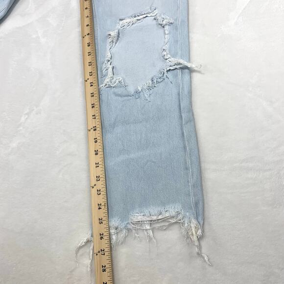 We The Free Jeans Maggie Mid Rise 26 Light Wash Straight Distressed Button Fly - Picture 12 of 16